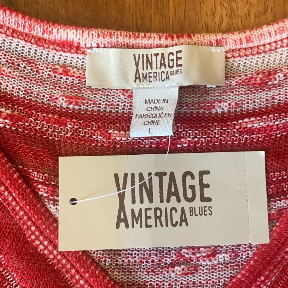 Vintage America NWT Tank Top Large Red and White Patterned Stripes - Picture 2 of 6